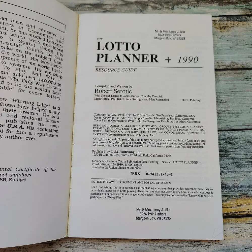 Vintage Book lotto planner